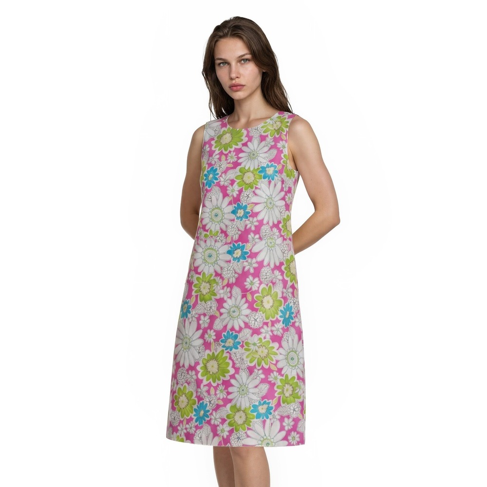 Chadwick's Vintage Shift Dress Women's Size 10 Pink Green Floral Daisy Y2K